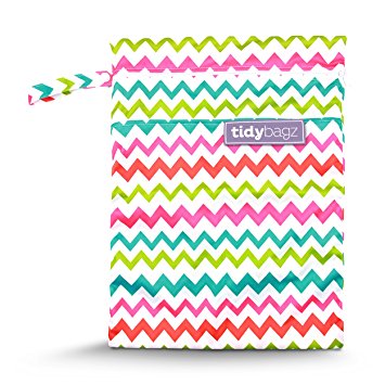 Tidybagz Wet Bag Chevron Print 2 Zippered Compartments Waterproof Great For Cloth Diapers & More Wet Dry Bag