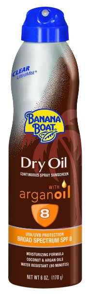Banana Boat Sunscreen Ultra Mist Tanning Dry Oil Broad Spectrum Sun Care Sunscreen Spray - SPF 8, 6 Ounce(Pack of 3)