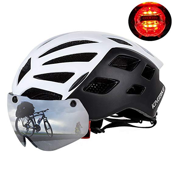 KINGBIKE DOT Bicycle Helmet with Detachable Eye Shield Goggles(100% UV400 Protection,Can Over The Glasses) for Men Women,3 Modes Rear Safety LED Light,26 Air Vents