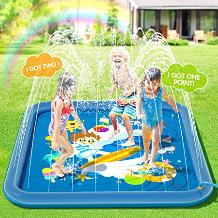 Peradix Water Sprinkler Splash Pad for Kids, Upgraded 68' Summer Outdoor Water Toys Wading Pool Splash Play Mat for Toddlers Baby, Outside Water Play Mat for 1-12 Years Old Children Boys Girls(Square)