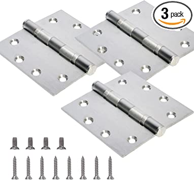 3-Pack Heavy Duty Commercial Door Hinge with Silent Steel Plain Bearing, 4.5 inch X 4.5 inch, Thickness 3 mm Stainless Steel，Super Bearing Capacity