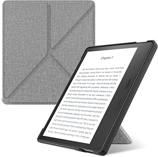 MoKo Case Fits All-New Kindle Oasis (9th and 10th Generation, 2017 and 2019 Release) ONLY, Hands-Free Slim Shell Origami Stand Protective Cover with Auto Wake/Sleep - Denim Gray