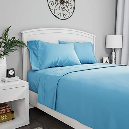 Brushed Microfiber Sheet Set- 3 Piece Bed Linens- Fitted & Flat Sheets, 1 Pillowcase-Wrinkle, Stain & Fade Resistant by Lavish Home (Twin, Light Blue)