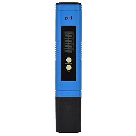MacDoDo PH-02 Digital PH Meter Tester Best For Water Aquarium Pool Hot Tub Hydroponics Wine - Push Button Calibration Resolution 0.01 / High Accuracy  /- 0.05 - Large LCD Display (Blue)