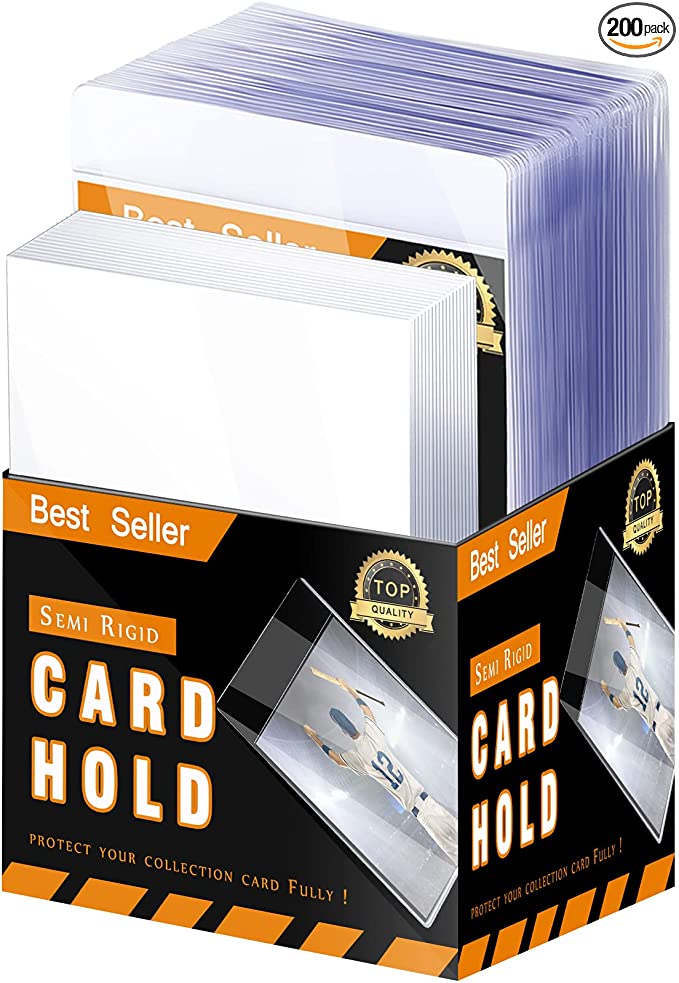 100 Ct Semi Rigid Card Holder and 100 Ct Card Sleeves for Trading Cards , Baseball Cards Sleeves Protectors, Standard Cards-4.85 x 4.35 x 3.25 inches/2-5/8 x 3-5/8 inch (hard) / 62 x 92 mm (soft)