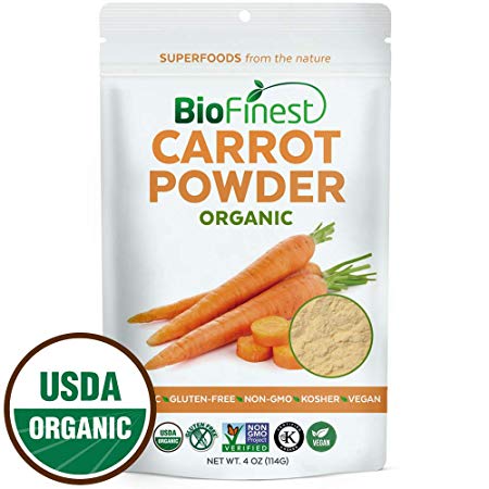 Biofinest Carrot Powder -100% Pure Antioxidants Superfood - USDA Certified Organic Kosher Vegan Raw Non-GMO - Boost Digestion Detox Weight Loss - for Smoothie Beverage (4 oz Resealable Bag)