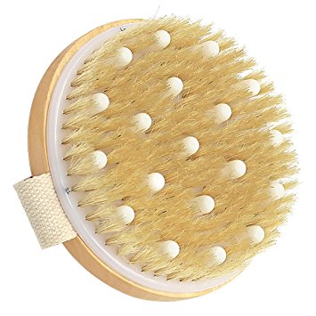 Hippih Dry / Wet Body Brush - Natural Bristles- Remove Dead Skin Cells While Reducing Cellulite&Toxins - Improves Lymphatic Functions-Stimulates Blood Circulation