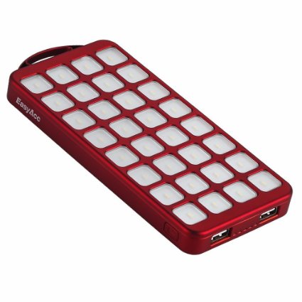 EasyAcc 8000mAh Solar Power Bank Solar Flashlight Outdoor Portable Charger with Super Bright Flashlight for Apple iPhone iPad Samsung Galaxy - Red