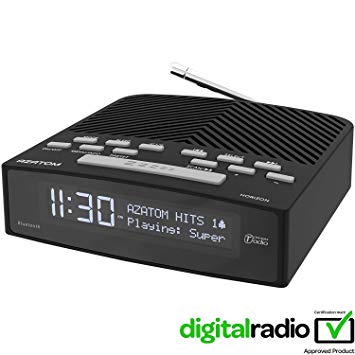 AZATOM Horizon DAB Digital Bedside FM Radio Alarm Clock - Bluetooth - Battery - USB Rapid Charge - Mains Powered (Black)