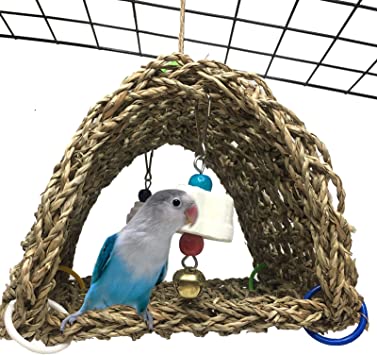 kathson Bird Sheltering Seagrass Tent Hammock Small Animal Snuggle Hut Parrot cage Toy for Parakeets,Cockatiels,Lovebirds,Ring Necks,Pionus,Senegals Small to Medium Birds