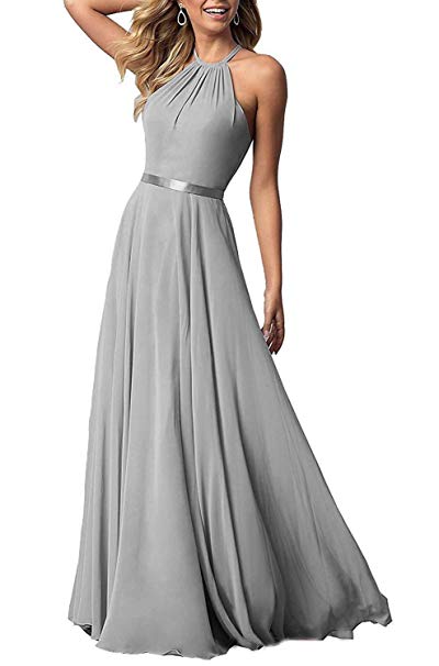 NewFex Halter Bridesmaid Dress 2019 Long Chiffon Women Formal Backless Simple Prom Party Gown