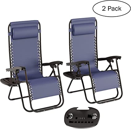 Lavish Home Zero Gravity Lounge Chairs- Set of 2, Navy Blue