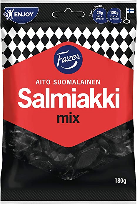 Fazer Salmiakki Mix - Original Finnish Salty Liquorice - Salmiak - Salmiac - Wine Gums - Candy - Bag 180g