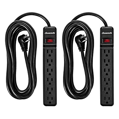 DEWENWILS 6-Outlet Power Strip Surge Protector 2-Pack,15 Ft Extra Long Extension Cord, Low Profile Flat Plug,15 Amp Circuit Breaker, 500 Joules, Wall Mount, Black, UL Listed