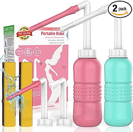 2PCS Vaginal irrigation Intimate Wash for Women,Portable Bidet Travel Bidets,Peri Bottle for Postpartum Care (Pink Green)