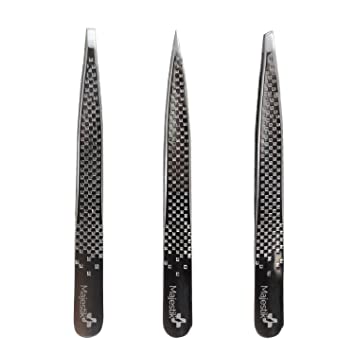 3pcs Tweezers Set with Leather Case - Stainless Steel, Slant, Straight and Pointed Tip Tweezers - Tweeze with ease, Eyebrow and Nose Hair, Splinters & More