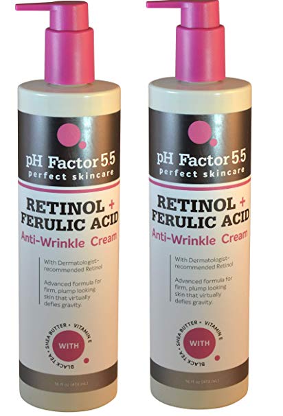 PH Factor 5.5 Retinol Cream for face and body with Ferulic Acid. Anti-Sagging cream Targets Crepey Skin and wrinkles. Anti-Aging Cream with Retinol and Ferulic Acid.15oz bottle (Two - 15oz)