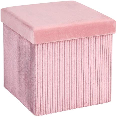 SONGMICS Storage Ottoman, Padded Foldable Bench, Chest with Lid, Space-Saving, Holds up to 660 lb, for Bedroom, Hallway, Children’s Room, Pink ULSF24PK