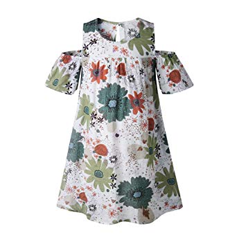 tifanso Fashion Printed Cold-Shoulder Girl's Dress