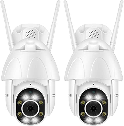 ZOSI 2Pack 1080p PTZ Dome Security Camera Outdoor, Wireless Pan Tilt Zoom (4xDigital) IP Camera, Two Way Audio, Color Night Vision, Motion Tracking, Light and Sound Alarms, Cloud Service/Microsd Suppo