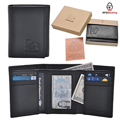 Estalon Handmade Men's Rfid Blocking Genuine Leather Trifold Multi Card ID Window Wallet