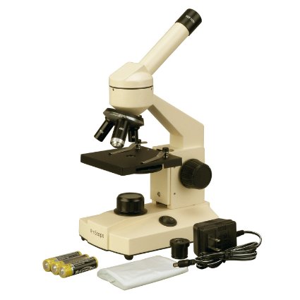 AmScope Optical Glass Lens All-Metal LED Compound Microscope, 6 Settings 40x-1000x, Portable AC or Battery Power