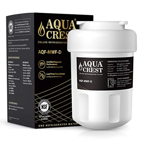 AQUA CREST MWF NSF 401&53&42 Refrigerator Water Filter Replacement for GE MWF SmartWater, MWFA, MWFP, GWF, GWFA, Kenmore 46-9991, 9991 Water Filter