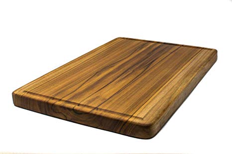 Ziruma Large Reversible Handmade Teak Wood Cutting Board - Hardwood Chopping Block and Serving Tray with Juice Groove - 17x11x1 Inches