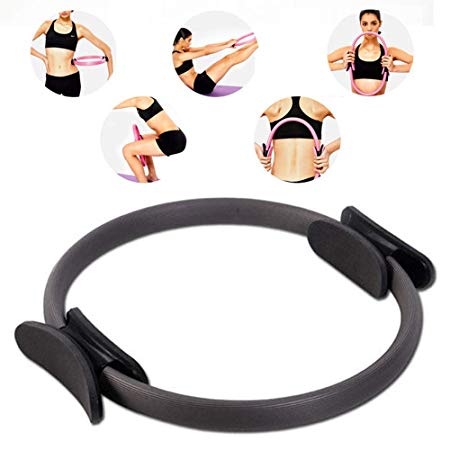 Lesgos Pilates Ring, 15inch Magic Fitness Circle with Dual Handle Pilates Resistance Equipment for Toning Inner Thighs, Body Sculpting, Yoga, and Resistance Training Home Or Studio