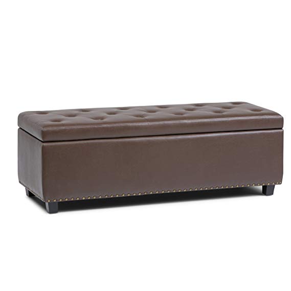 Simpli Home 3AXCOT-239-CBR Hamilton 48 inch Wide Traditional  Storage Ottoman in Chocolate Brown Faux Leather