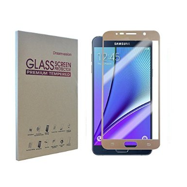 Dreamvasion® Tempered Glass Screen Protector for Samsung Galaxy Note5 - Premium 0.3mm 2.5d Rounded Edge 9h Hd Ultra Clear Tempered Glass Screen Protector for Note 5 (Gold)