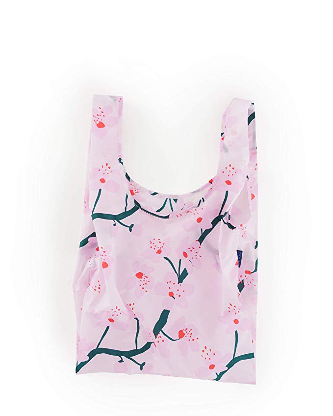 BAGGU Standard Reusable Shopping Bag, Ripstop Nylon Grocery Tote or Lunch Bag, Recycled Cherry Blossom