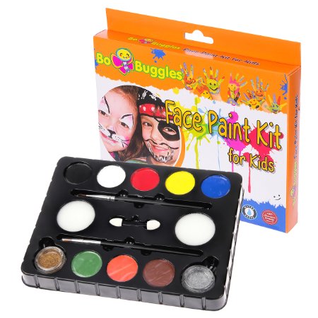 Face Paint Kit For Kids - High Quality Paint Set By "Bo Buggles". Ultimate Party Pack; Non Toxic 8 Color Palette; 2 Glitters, 2 Brushes. Great Childrens Face Painting Kit; Boys & Girls   Free Ebook