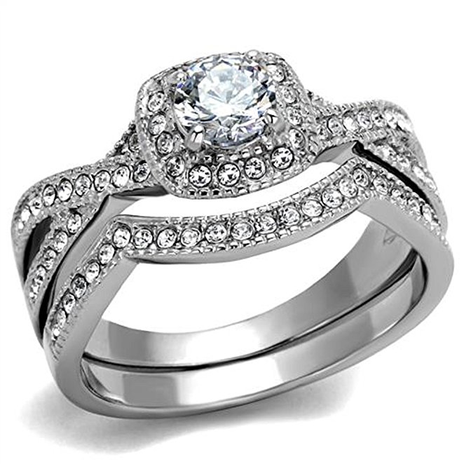 1.90 Ct Halo Round Cut AAA Cz Stainless Steel Women's Infinity Wedding Ring Set