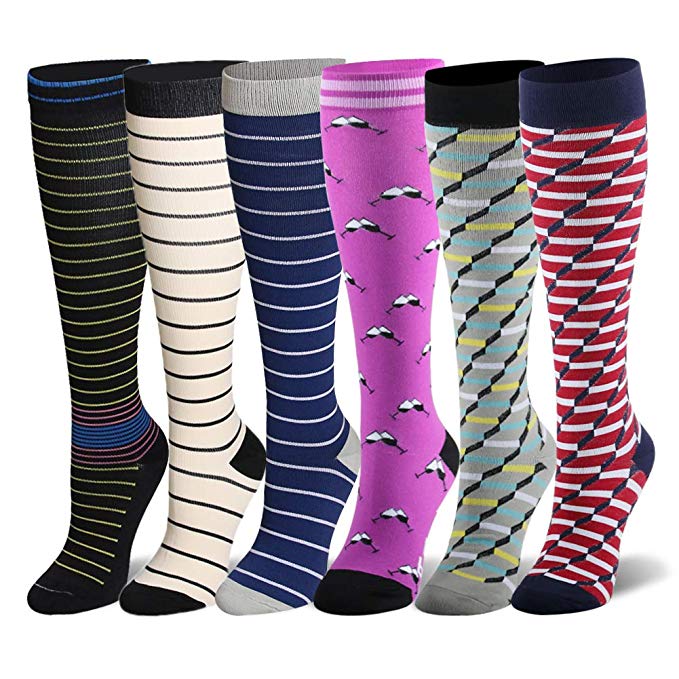 Compression Socks for Men & Women - 20-30mmHg 2 to 6 Pairs Compression Stockings for Runners, Edema