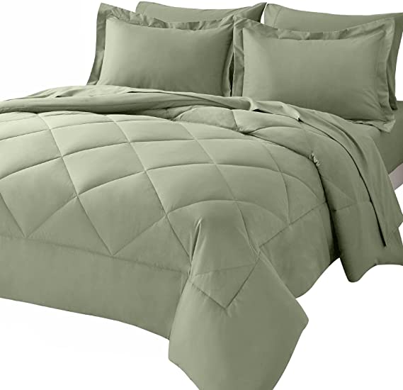 CozyLux Twin Comforter Set with Sheets 5 Pieces Bed in a Bag Sage Green All Season Bedding Sets with Comforter, Pillow Shams, Flat Sheet, Fitted Sheet and Pillowcases