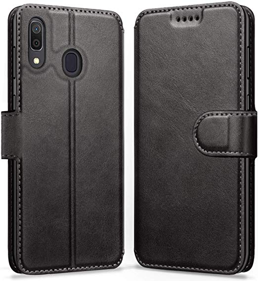 ykooe Case for Samsung Galaxy A20, Leather Wallet Flip Case with Card Slots Protective Cover for Samsung Galaxy A20 / Samsung Galaxy A30 (Black)