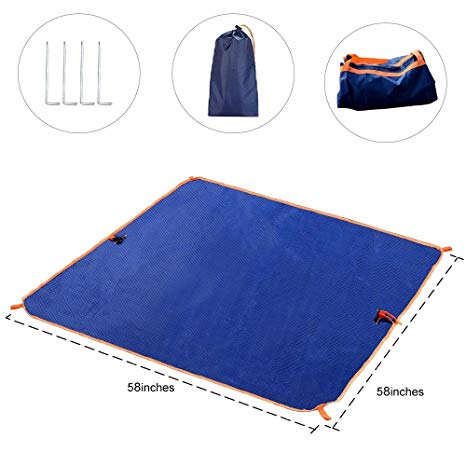 JIFAR Portable Picnic Blanket, Outdoor Beach Blanket Dual Layers Waterproof,Multifunctional Foldable Travel Bag,Camping Mat,Sleeping Pads,Mat & Tote 2 in 1(58”L x 58”W)