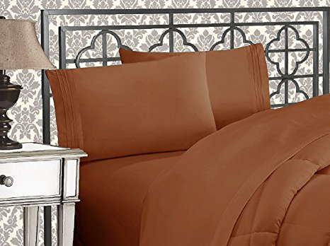 Elegant Comfort 1500 Thread Count Wrinkle & Fade Resistant Egyptian Quality Ultra Soft Luxurious 4-Piece Bed Sheet Set, King, Bronze