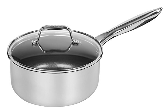 MAKER Homeware 3 Quart Stainless Steel Covered Saucepan with Nonstick Ceramic Coating