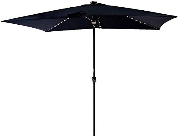 FLAME&SHADE 6.5 x 10 ft Rectangular Outdoor Patio Umbrella with Solar LED Lights - Navy Blue