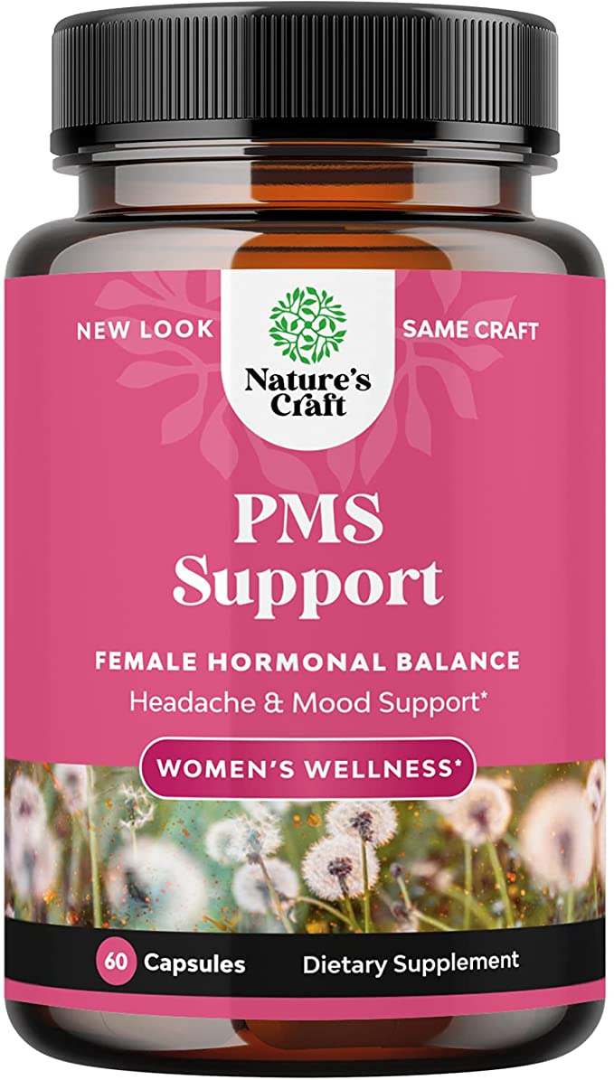 Herbal PMS Support Supplement for Women - Feminine Balance Complex with PMS Vitamins for Women for Fatigue Water Retention Hot Flashes Mood Support Period Cramps and Bloating Relief for Womens Health