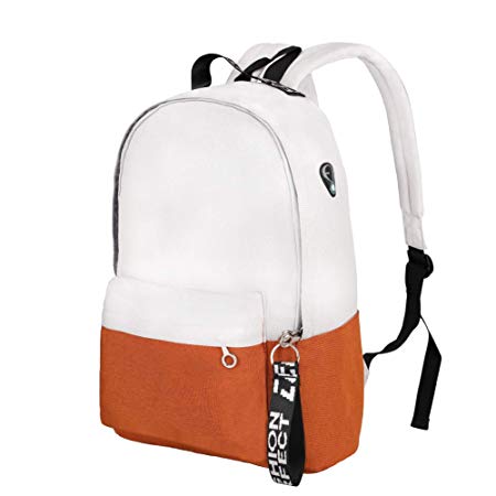 Beibeiqiqi Casual Backpack Travel Backpack Durable College School Backpack Hiking Camping Travel Backpack Work Notebook Computer Bag Casual Daypack for Students Teens Men Women, White&Orange