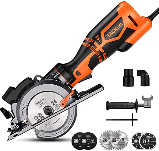 TACKLIFE Circular Saw, 5.8A 3500RPM, Metal Handle, 6 Blades (4-3/4" & 4-1/2”), Cutting Depth 90° (1-11/16''), 45° (1-3/8''), Laser Guide Mini Circular Saw for Wood, Soft Metal, Plastic- TCS115A