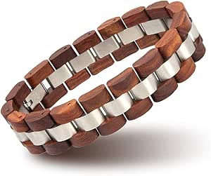 BOBO BIRD Mens Wooden Bracelet Stylish Wood & Stainless Steel Combined Wooden Bangle Jewelry Great Gift for Men