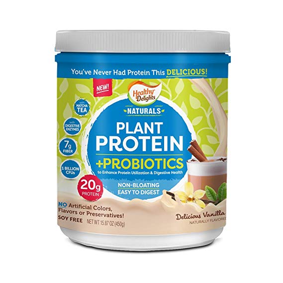 Healthy Delights Naturals, Plant Protein & Probiotics, 20g of Protein with Digestive Enzymes, Vanilla Chai, 15.87 Oz, 450 Grams