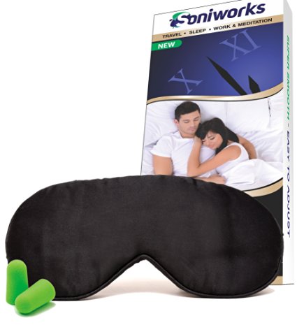 Soniworks Natural silk sleep mask & blindfold, super-smooth eye mask for Women,Men &Kids - Ear plugs included.100% Satisfaction Guaranteed.