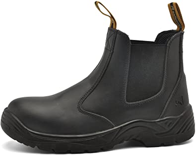 SAFETOE Unisex Work Boots Steel Toe Shoes- M8025 Black Men & Women Wide Fit Leather Waterproof Slip Resistant Safety Shoes