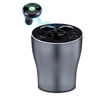Car Cup Charger Bluetooth headset with 2 USB Ports and 2 Cigarette Lighters Plugs, SCHITEC Cup Holder Power Adapter, Switch on Buttons, LED Display, for Android Samsung, Apple iPhone, GPS and Windows