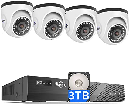 4K PoE Security Camera System, Hiseeu 8CH PoE Surveillance NVR Kit with 3TB HDD, 4Pcs 4K 8MP Waterproof IP Dome Camera 1-Way Audio Support, Wired Home Security System No Monthly Fee, 30-Days Recording